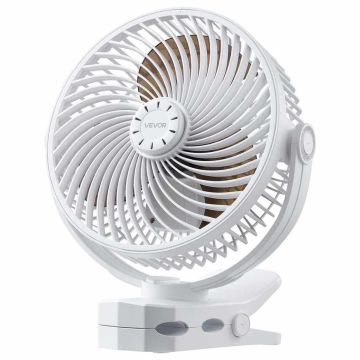 Portable fan VEVOR Lok-M8AG, with clip, White, 26 × 30.5 × 11.2 cm