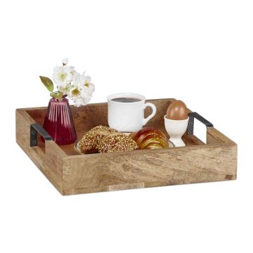 Nešiojimo padėklas Relaxdays, 2 rankenos, Ruda/juoda, 35 × 7,5 × 35 cm
