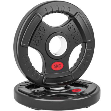 Olympic weight plates, 2 x 5 kg, with plastic coating, Ø 50 mm, black