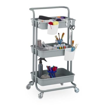Organizatoriaus vežimėlis Relaxdays 10047626.0, 3 lygiai, Pilka, 42,5 × 86 × 42 cm