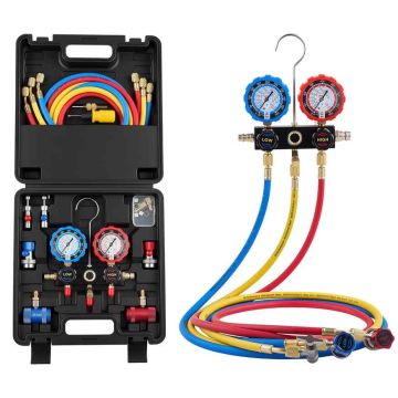 Air conditioner manifold gauge set VEVOR WZ-J302(SS), 3-way, 22 × 18 × 4.97 cm