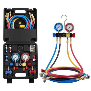 Air conditioner manifold gauge set VEVOR WZ-J402(SS), 4-way, 220 × 180 × 59.4 mm