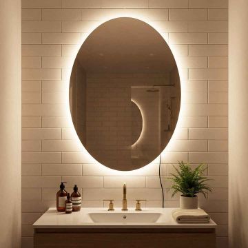 Ovalus LED vonios veidrodis, 3 apšvietimo režimai, sidabrinės spalvos, 70 × 50 × 3 cm