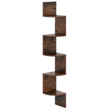 Подвесная угловая полка, 5 уровней, Коричневый, 20 × 126 × 20 см