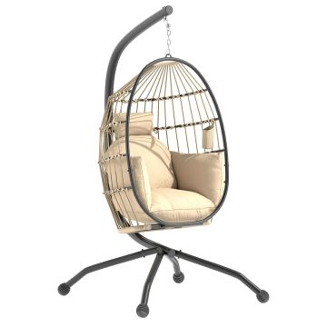 Hanging chair, folding basket, Black/Sand, 120 × 192 × 88 cm
