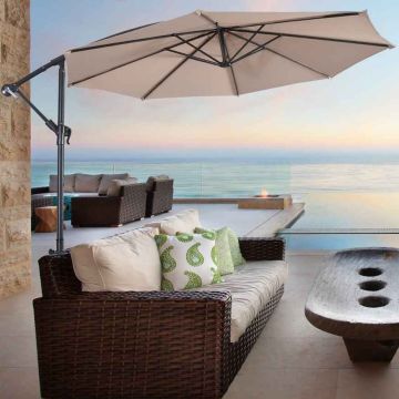 Hanging outdoor umbrella, with crank mechanism, Sand