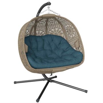 Подвесное кресло-качалка Outsunny 132x126x172 см, черно-бежевое.
