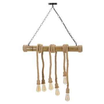 Pakabinamas šviestuvas Mauro Ferretti Bamboo/Rope, 6 šviesos taškai, 80 × 120 × 15 cm