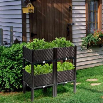 Raised planter, 4 containers, Brown, 40 × 40 × 44.5 cm