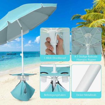 Beach umbrella, with folding table top, Blue, Ø 200 × 196 cm