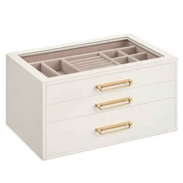 Papuošalų dėžutė SONGMICS JBC206WD01, 3 aukštai, 3 stalčiai, 16 × 24 × 12,5 cm