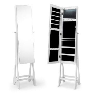 Papuošalų spintelė, Su LED apšvietimu, 23 kabliukais ir 3 lentynomis, Balta, 36,8 × 154,9 × 34,3 cm