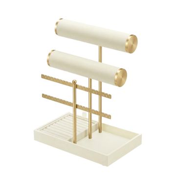 Papuošalų stovas SONGMICS, Su nuimamu žiedų laikikliu, Balta ir auksinė, 29,2 × 15 × 22 cm