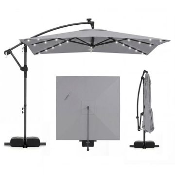 Sliding outdoor umbrella with LED lights, 360° rotatable, Gray, 240 × 240 cm
