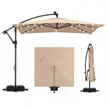 Sliding outdoor umbrella with LED lights, 360° rotatable, Brown, 240 × 240 cm