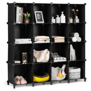 Standing storage box, 16 cubes, Black, 126 × 129 × 32 cm
