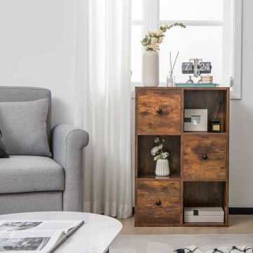 Built-in bookshelf, 3 cubes, 3 drawers, 60 × 89 × 30 cm