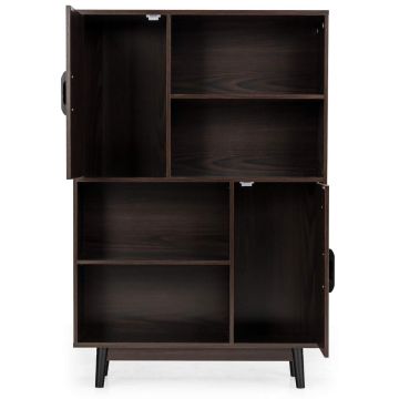 Freestanding bookshelf, 4 tiers, 2 doors, Brown/white/black, 80 × 24 × 119.5 cm