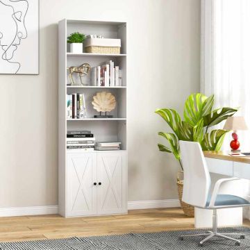 Напольный книжный стеллаж, 6 уровней, Белый, 60 × 24 × 180 см