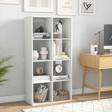Напольный книжный стеллаж, 8 ячеек, Белый, 69,5 × 137 × 33 см