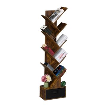 Pastatoma knygų lentyna Relaxdays, 9 lentynos, 1 stalčius, 38 × 146 × 22 cm