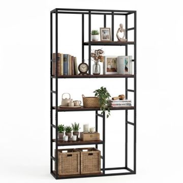 Напольный стеллаж, 5 полок, Белый и золотой, 30 × 180 × 90 см