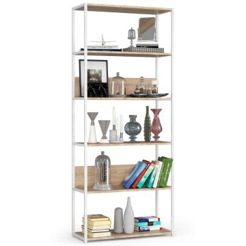 Freestanding shelf, 6 shelves, white/brown, 80 × 192 × 32 cm