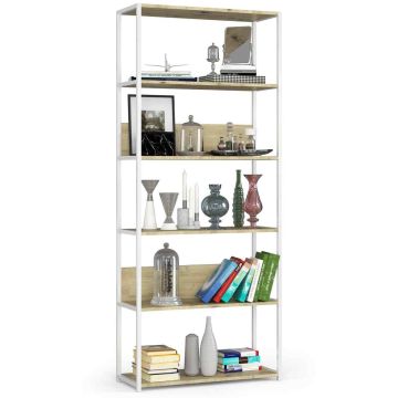 Freestanding shelf, 6 shelves, white/oak, 80 × 192 × 32 cm