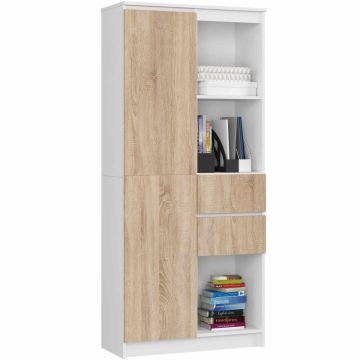 Напольный стеллаж AKORD CLP R15, 1 дверца и 2 ящика, белый/коричневый, 80 × 180 × 35 см