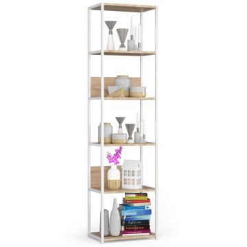 Напольная полка AKORD Furniture Factory, 6 полок, бело-дубовая, 50 × 192 × 32 см