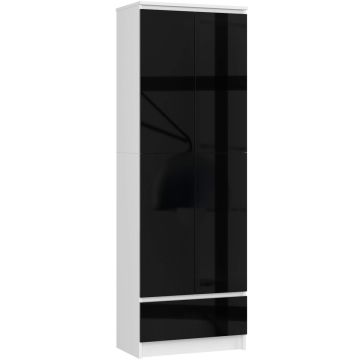 Напольный стеллаж CLP R60, с 2 дверцами и ящиком, белый/чёрный, 60 × 180 × 35 см