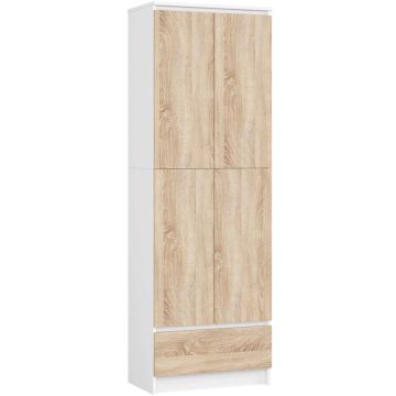 Напольный стеллаж CLP R60, с 2 дверцами и ящиком, белый/коричневый, 60 × 180 × 35 см
