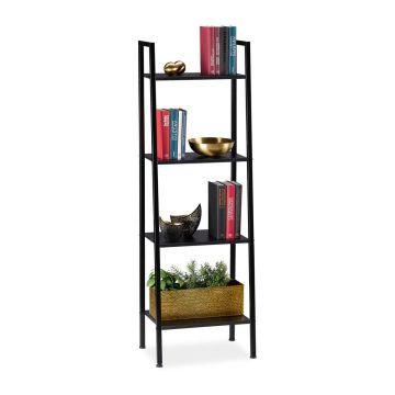 Pastatoma lentyna Relaxdays 10026047_953, 4 pakopos, Juoda, 44 × 136 × 31,5 cm