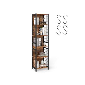 Стеллаж VASAGLE LBC023B01, 4 полки, 4 S-образных крючка, Коричневый/чёрный, 30 × 175,6 × 40 см