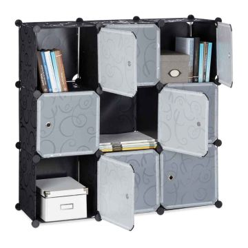 Pastatoma lentynų sistema Relaxdays, 3 × 3, 9 skyriai, Juoda, 95,5 × 95,5 × 32 cm