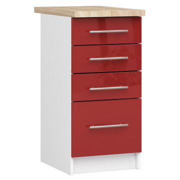 Напольный кухонный шкаф OLIWIA S40, 4 ящика, белый/красный, 40 × 85 × 46 см