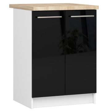 Напольный кухонный шкаф OLIWIA S60 2D, 2 дверцы, белый/чёрный, 60 × 85 × 46 см