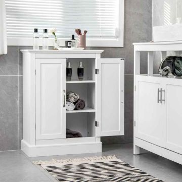 Bathroom cabinet with adjustable shelves, White, 60 × 81 × 32 cm