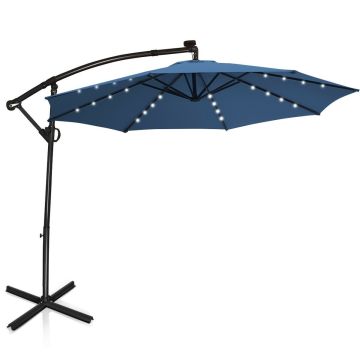 Tilt outdoor umbrella with 3 m diameter, 24 LED lights, blue