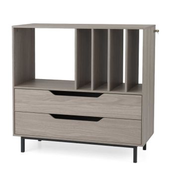 Тумба для проигрывателя, 2 ящика и 4 виниловых отделения, Серая, 91 × 87 × 36 см