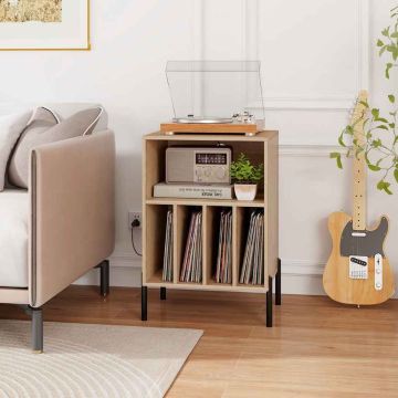 Turntable Stand, 2 Sockets, 2 USB and Type-C Port, Natural, 53 × 78.5 × 45 cm