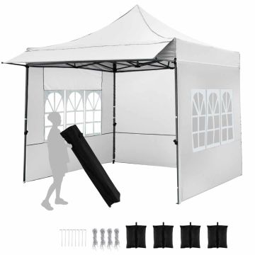 Gazebo, 3 Removable Walls, White, 10 × 10 × 10.1 ft
