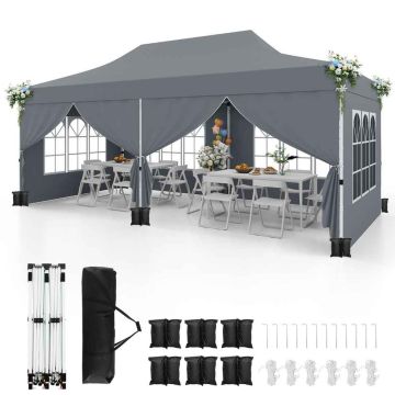 Gazebo, Extendable, 6 walls, Grey, 300 × 600 cm