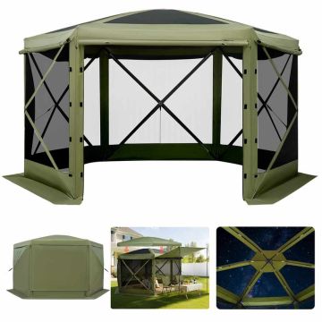 Беседка-палатка VEVOR FY12X12Military Green-6, 6 стенок, Зелёная, 3,6 × 3,6 × 2,2 м