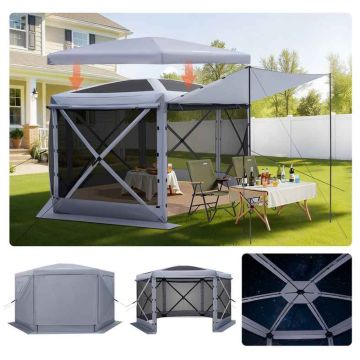 Gazebo-tent VEVOR FY12X12Smoky Gray-6, 6 walls, Gray, 3.6 × 3.6 × 2.2 m