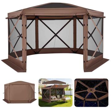 Gazebo VEVOR FY12X12Brown-6, 8–10 persons, 6 side panels, Brown, 3.6 × 3.6 × 2.2 m
