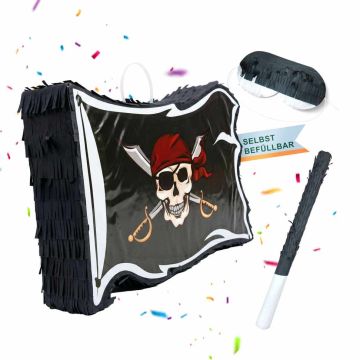 Piratų vėliavos formos pinjata Relaxdays, su lazdele ir akių kauke, 40 × 35 × 8 cm