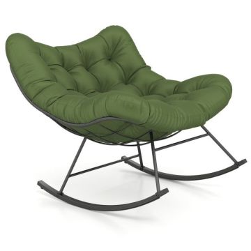 Wide rocking chair with cushion and metal frame, 205 kg, green