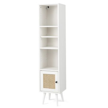 Slim 4-Shelf Rattan Cabinet, White