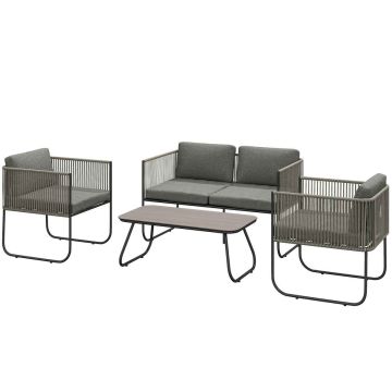 Polyrattan garden furniture set, 4-person, dark gray, with coffee table